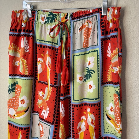 Live 4 Truth XL Novelty Tropical Bird Print Pull On Wide Leg Pants - Picture 3 of 11